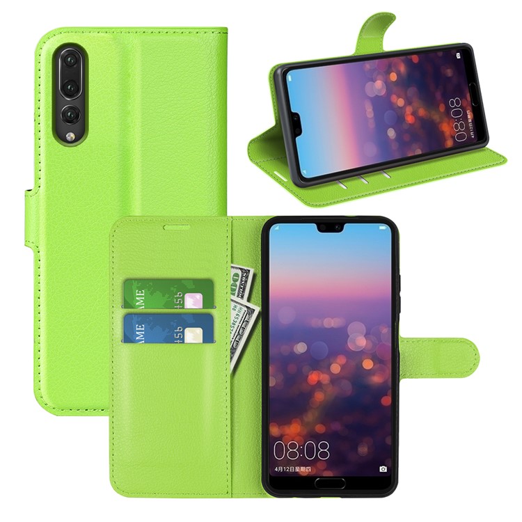 For Huawei P20 Litchi Texture Wallet Stand Leather Protective Cover - Green-5