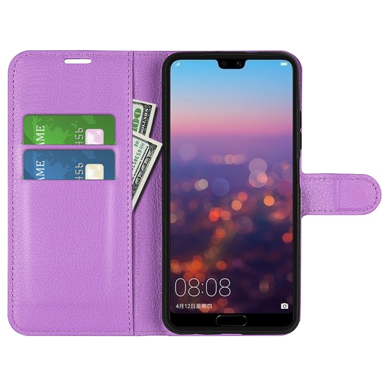 For Huawei P20 Litchi Texture Wallet Stand Leather Phone Accessory Case - Purple-2