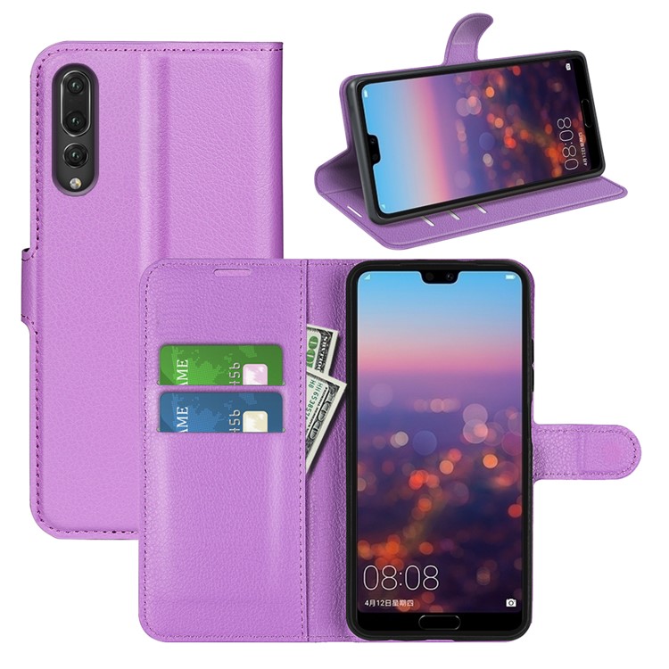 For Huawei P20 Litchi Texture Wallet Stand Leather Phone Accessory Case - Purple-5