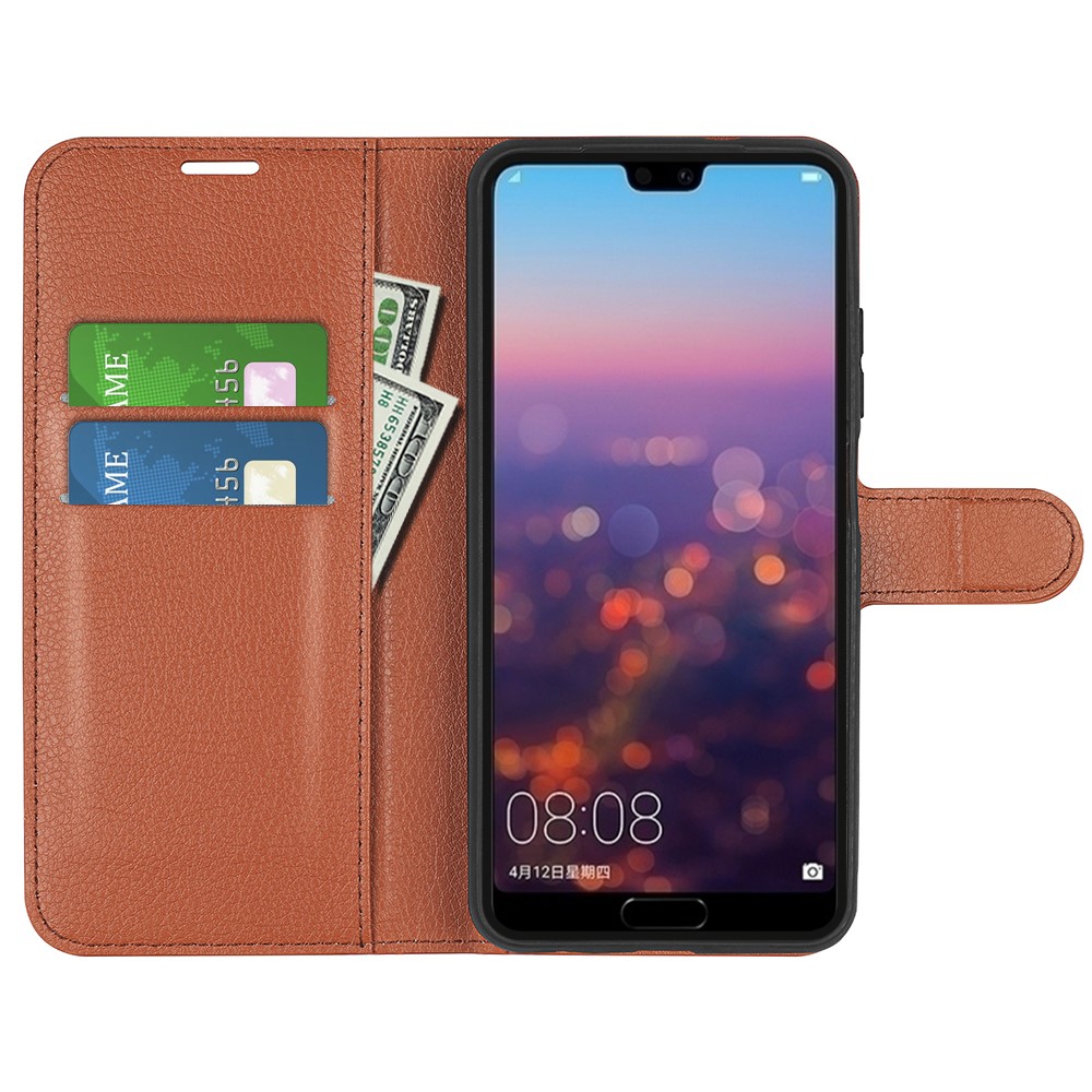 Für Huawei P20 Litchi Textur Brieftasche Stehen Lederschutzhülle - Braun-2