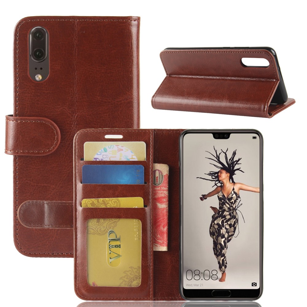 Crazy Horse Magnetic Leather Stand Cover for Huawei P20 - Brown-2