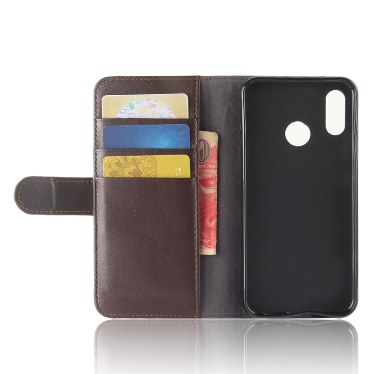 Genuine Split Leather Wallet Stand Cover for Huawei P20 Lite / Nova 3e - Brown-4