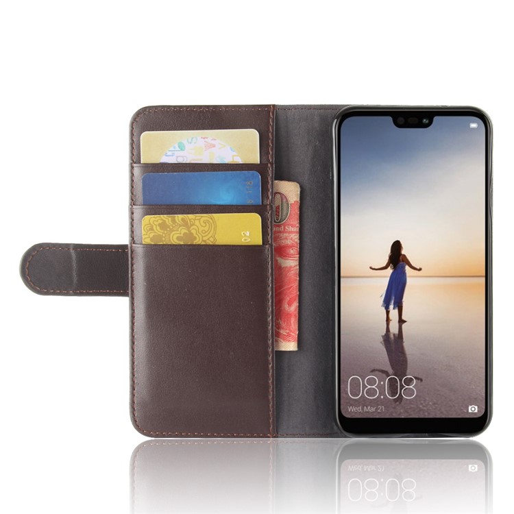 Genuine Split Leather Wallet Stand Cover for Huawei P20 Lite / Nova 3e - Brown-5