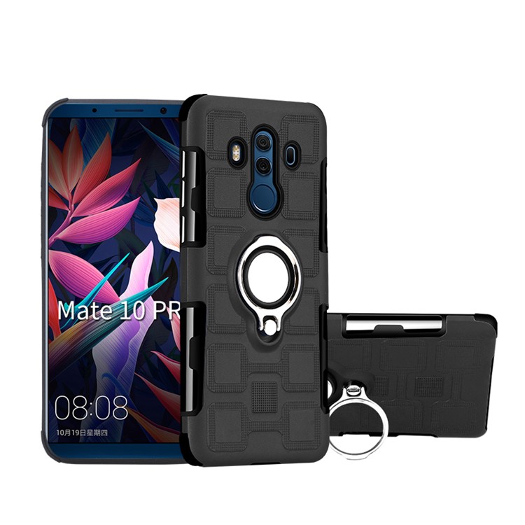 Geometric Design TPU PC Hybrid Case with Magnetic Car Mount Ring Holder for Huawei Mate 10 Pro - Black-1