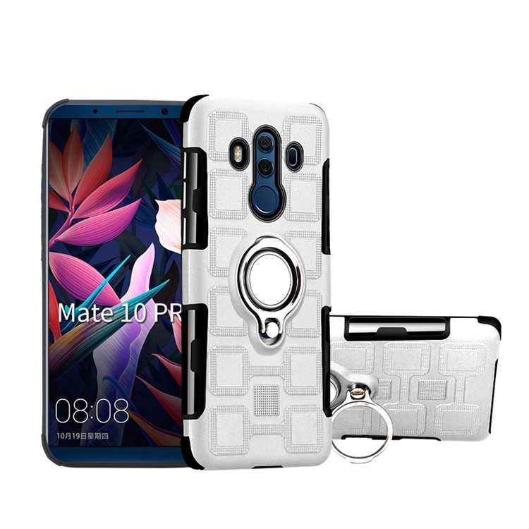 Geometric Design TPU PC Hybrid Back Cover with Magnetic Car Mount Ring Holder for Huawei Mate 10 Pro - Silver-1