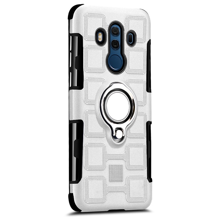 Geometric Design TPU PC Hybrid Back Cover with Magnetic Car Mount Ring Holder for Huawei Mate 10 Pro - Silver-2