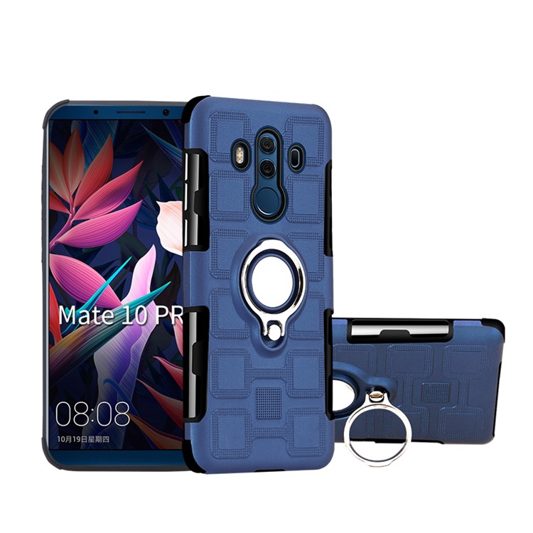 Geometric Design TPU PC Magnetic Car Mount Ring Holder Combo Cover Shell for Huawei Mate 10 Pro - Dark Blue-1