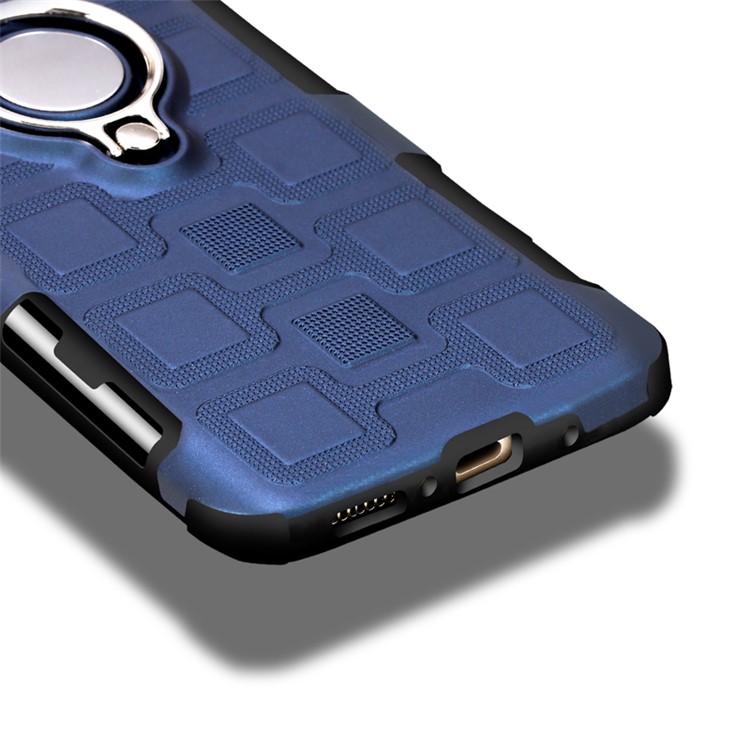 Geometric Design TPU PC Magnetic Car Mount Ring Holder Combo Cover Shell for Huawei Mate 10 Pro - Dark Blue-10