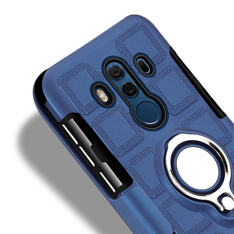 Geometric Design TPU PC Magnetic Car Mount Ring Holder Combo Cover Shell for Huawei Mate 10 Pro - Dark Blue-11