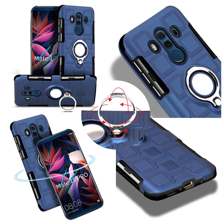 Geometric Design TPU PC Magnetic Car Mount Ring Holder Combo Cover Shell for Huawei Mate 10 Pro - Dark Blue-12