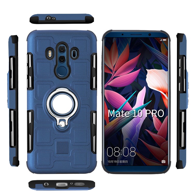 Geometric Design TPU PC Magnetic Car Mount Ring Holder Combo Cover Shell for Huawei Mate 10 Pro - Dark Blue-3