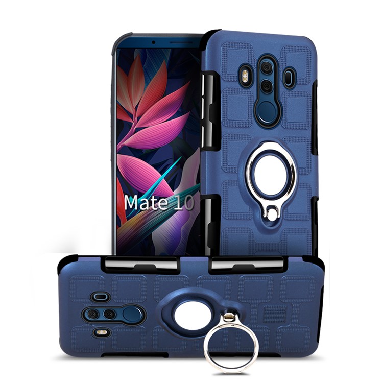 Geometric Design TPU PC Magnetic Car Mount Ring Holder Combo Cover Shell for Huawei Mate 10 Pro - Dark Blue-4
