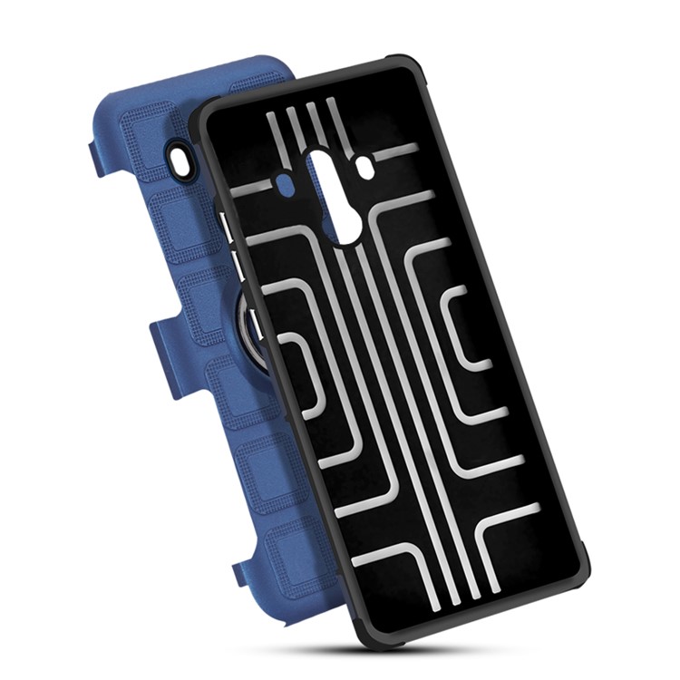 Geometric Design TPU PC Magnetic Car Mount Ring Holder Combo Cover Shell for Huawei Mate 10 Pro - Dark Blue-5
