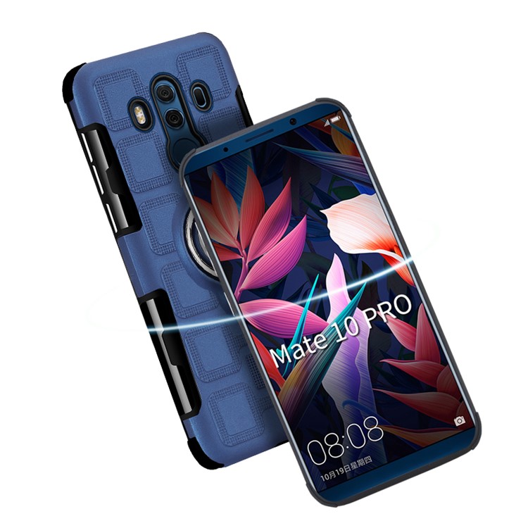 Geometric Design TPU PC Magnetic Car Mount Ring Holder Combo Cover Shell for Huawei Mate 10 Pro - Dark Blue-6