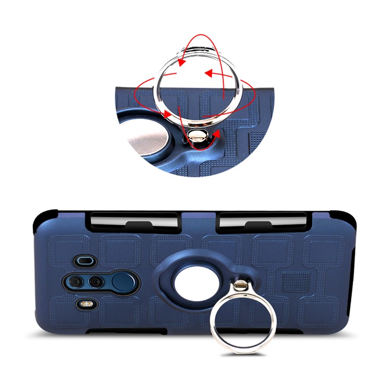 Geometric Design TPU PC Magnetic Car Mount Ring Holder Combo Cover Shell for Huawei Mate 10 Pro - Dark Blue-7