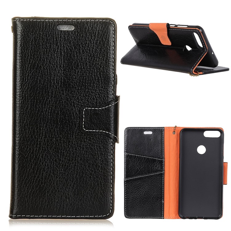 Crazy Horse Wallet Stand Genuine Leather Mobile Phone Case for Huawei Honor 7X - Black-1