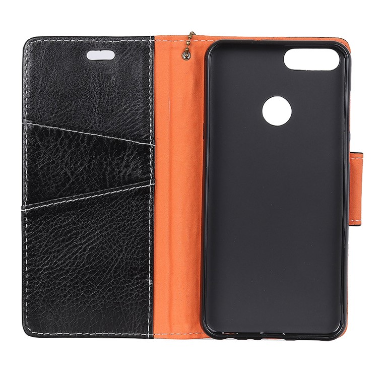 Crazy Horse Wallet Stand Genuine Leather Mobile Phone Case for Huawei Honor 7X - Black-4