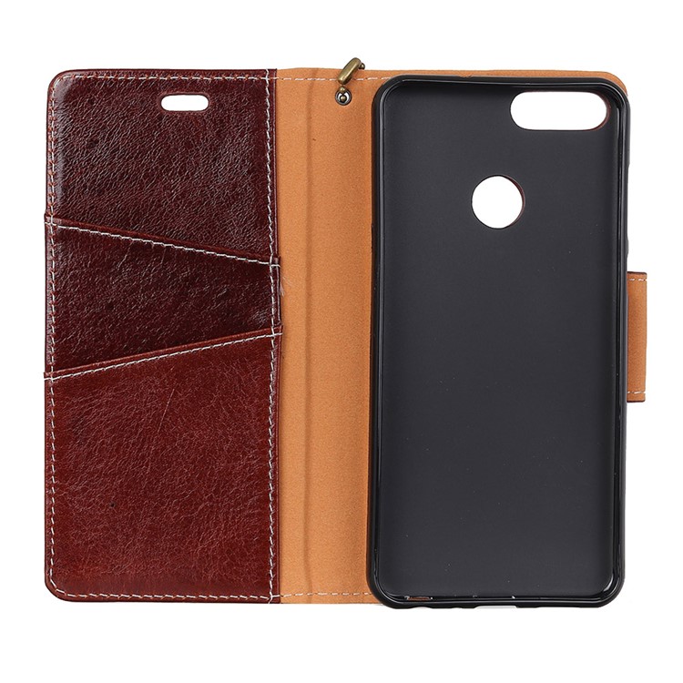 Crazy Horse Card Holder Genuine Leather Phone Casing with Stand for Huawei Honor 7X - Brown-4