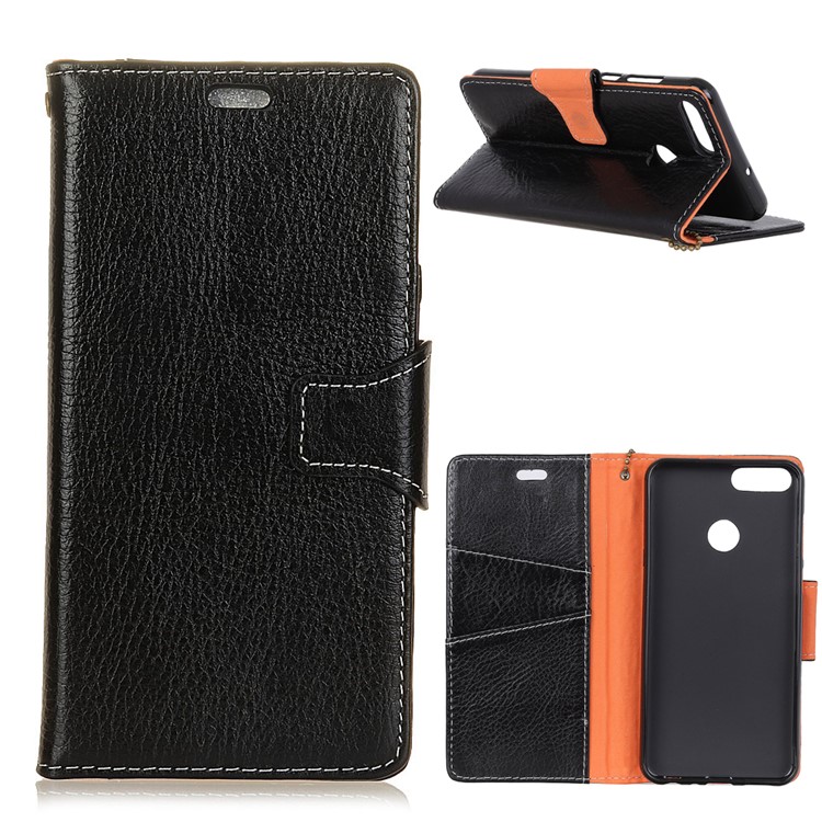 Genuine Leather Crazy Horse Texture Flip Wallet Stand Cover for Huawei Honor 9 Lite / Honor 9 Youth Edition - Black-1