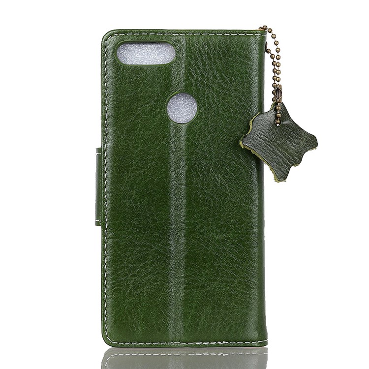 Genuine Leather Crazy Horse Flip Wallet Stand Case for Huawei P Smart/Enjoy 7S - Green-2