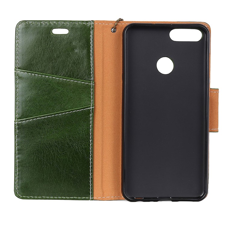 Genuine Leather Crazy Horse Flip Wallet Stand Case for Huawei P Smart/Enjoy 7S - Green-3