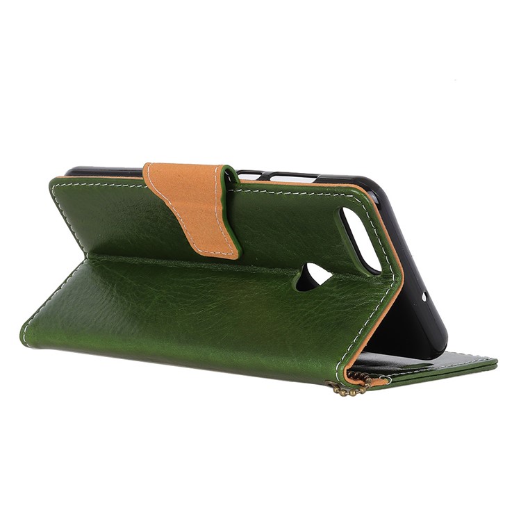 Genuine Leather Crazy Horse Flip Wallet Stand Case for Huawei P Smart/Enjoy 7S - Green-4