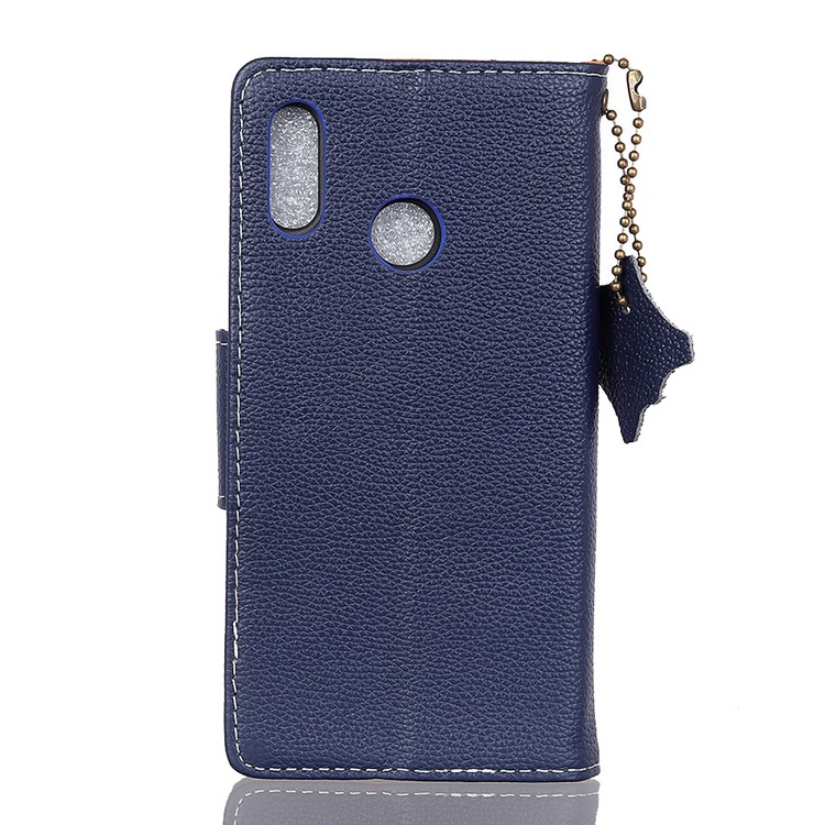 Litchi Grain Genuine Leather Wallet Stand Cover for Huawei P20 Lite/Nova 3e - Blue-2