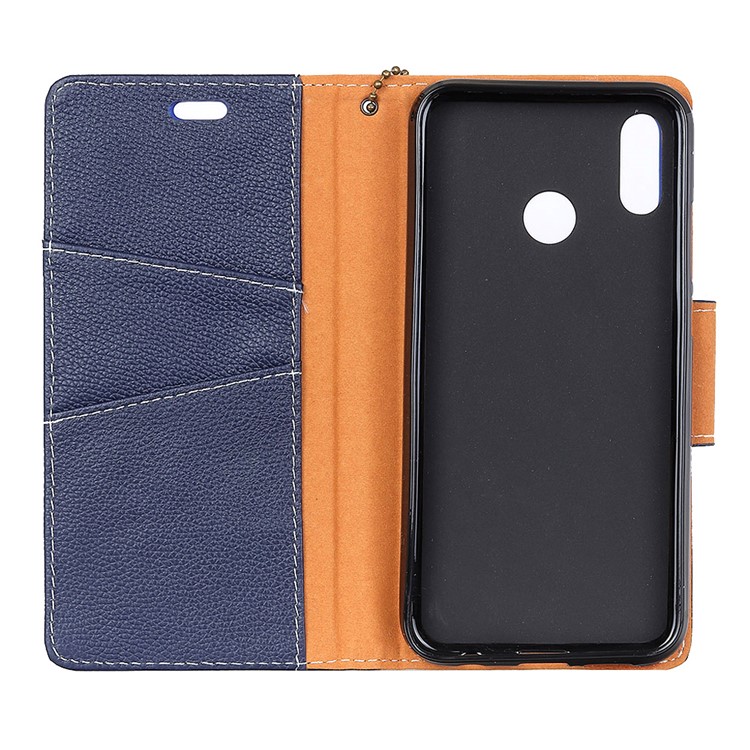 Litchi Grain Genuine Leather Wallet Stand Cover for Huawei P20 Lite/Nova 3e - Blue-3