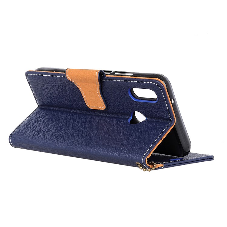 Litchi Grain Genuine Leather Wallet Stand Cover for Huawei P20 Lite/Nova 3e - Blue-4