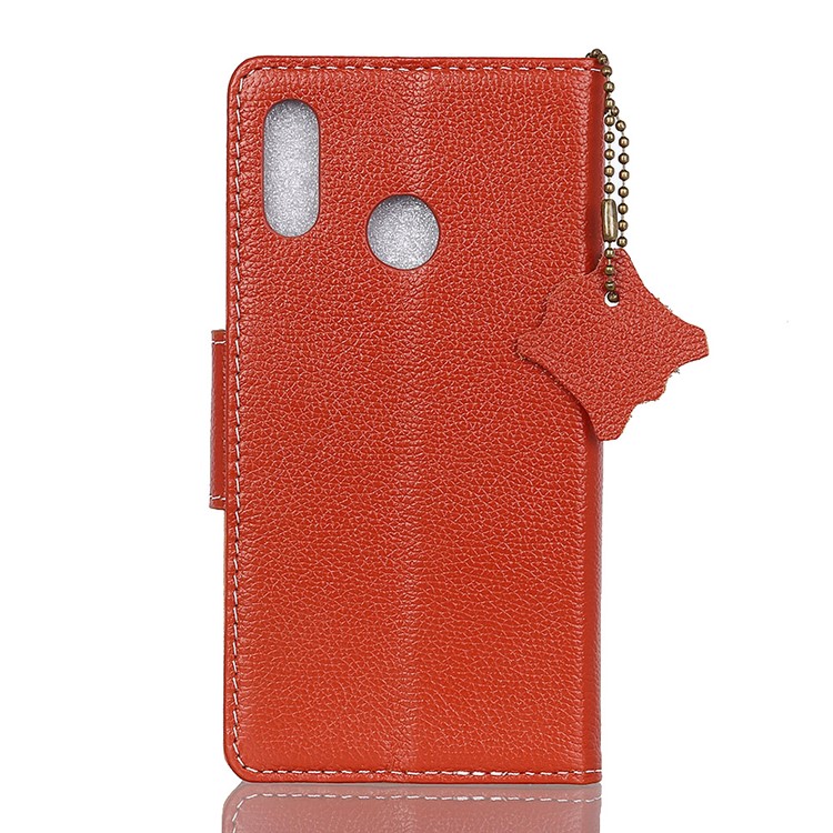 Litchi Grain Genuine Leather Wallet Stand Casing for Huawei P20 Lite/Nova 3e - Brown-3