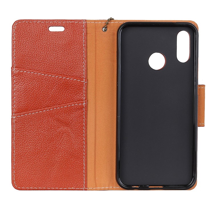Litchi Grain Genuine Leather Wallet Stand Casing for Huawei P20 Lite/Nova 3e - Brown-4