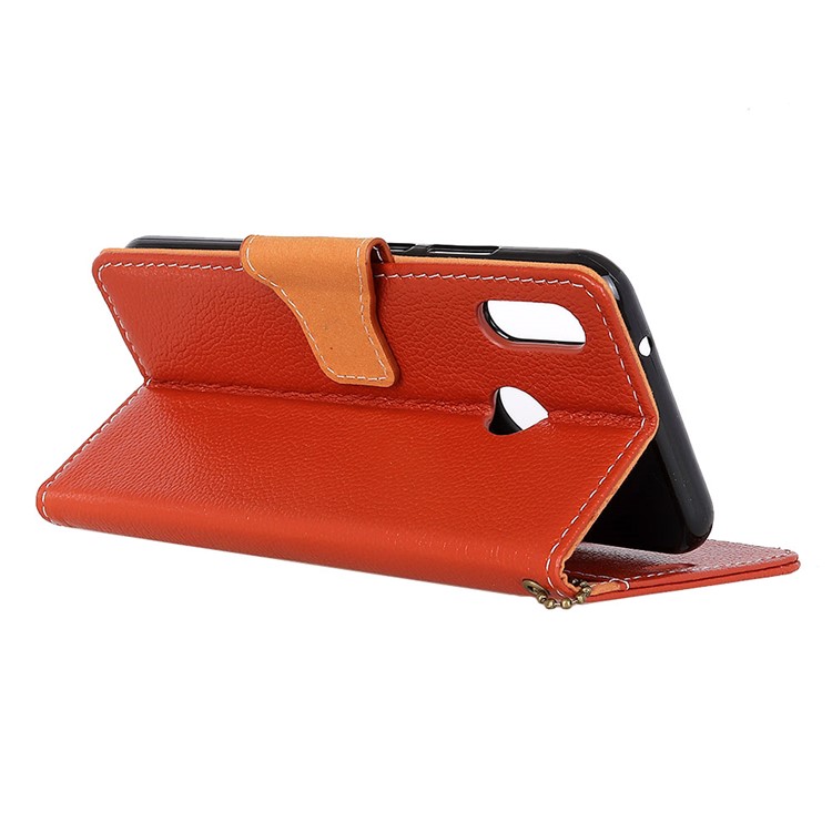 Litchi Grain Genuine Leather Wallet Stand Casing for Huawei P20 Lite/Nova 3e - Brown-5