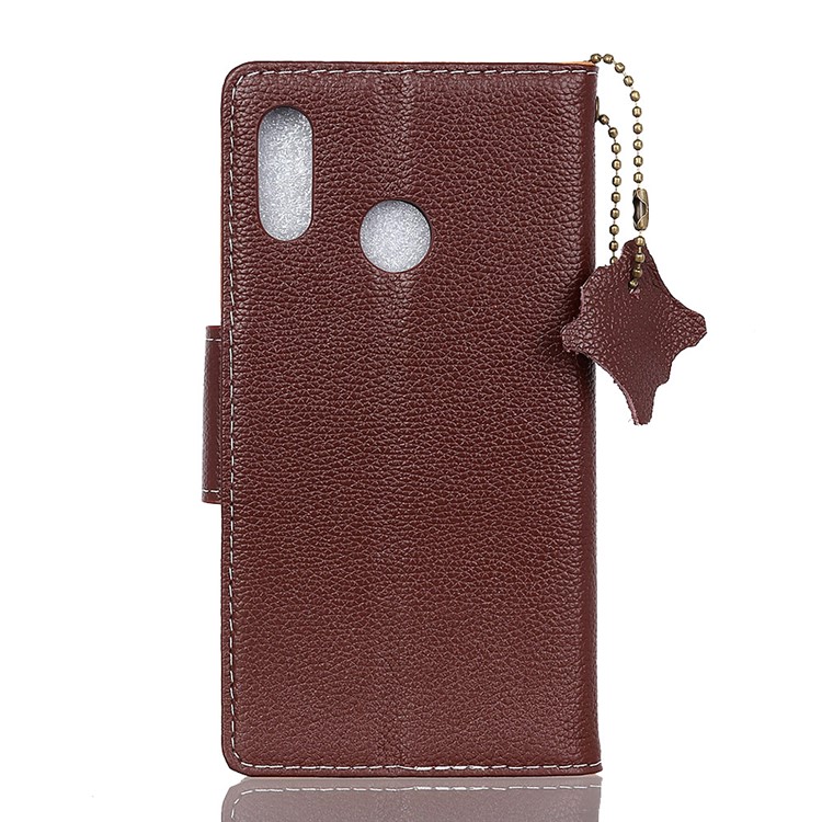 Litchi Grain Genuine Leather Wallet Stand Mobile Phone Case for Huawei P20 Lite/Nova 3e - Coffee-5