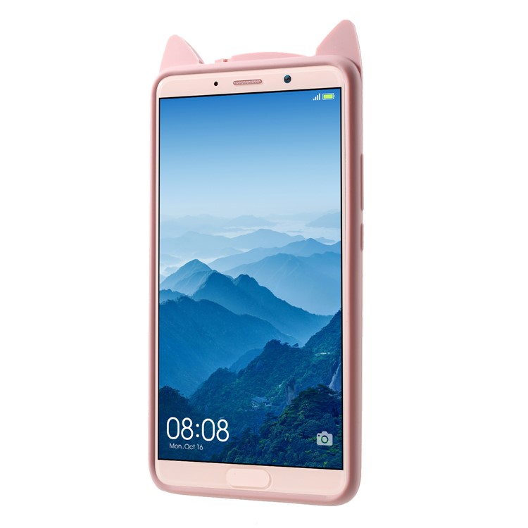 3D Moustache Cat Silicone Case for Huawei Mate 10 - Pink-3
