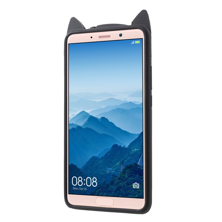 3D Moustache Cat Silicone Shell Case for Huawei Mate 10 - Black-3
