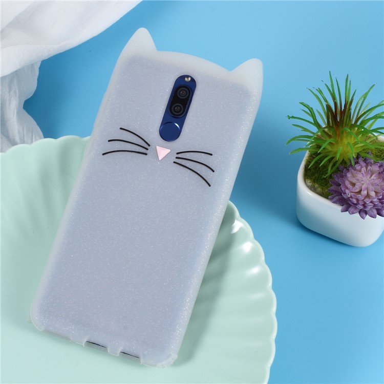 3D Mustache Cat Silicone Phone Cover for Huawei Mate 10 Lite / nova 2i / Maimang 6 / Honor 9i (India) - White-1