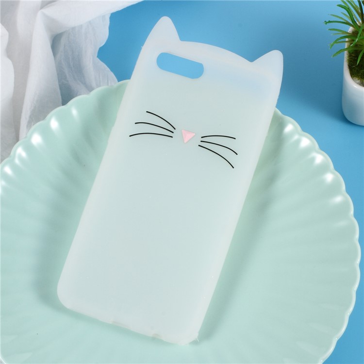 3D Mustache Cat Silicone Phone Case for Huawei Honor V10 / View 10 - White-1