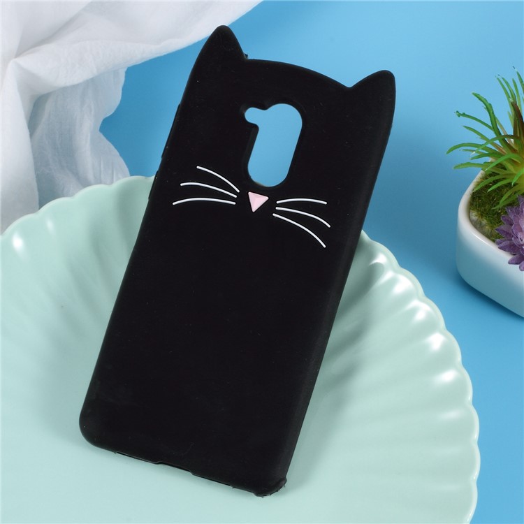 3D Mustache Cat Silicone Cell Phone Case for Huawei Enjoy 6s / Honor 6C - Black-1