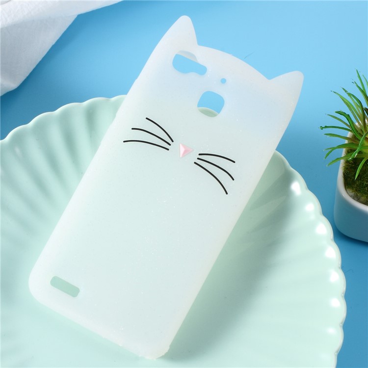 3D Moustache Cat Silicone Case for Huawei Enjoy 5s / GR3 - White-1