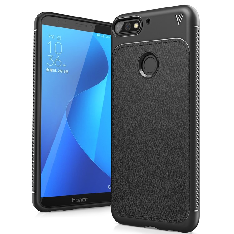 IVSO Gentry Series Litchi Texture Leather Coated Soft TPU Phone Cover for Huawei Y7 Prime (2018) / Honor 7C / Enjoy 8 - Black-1