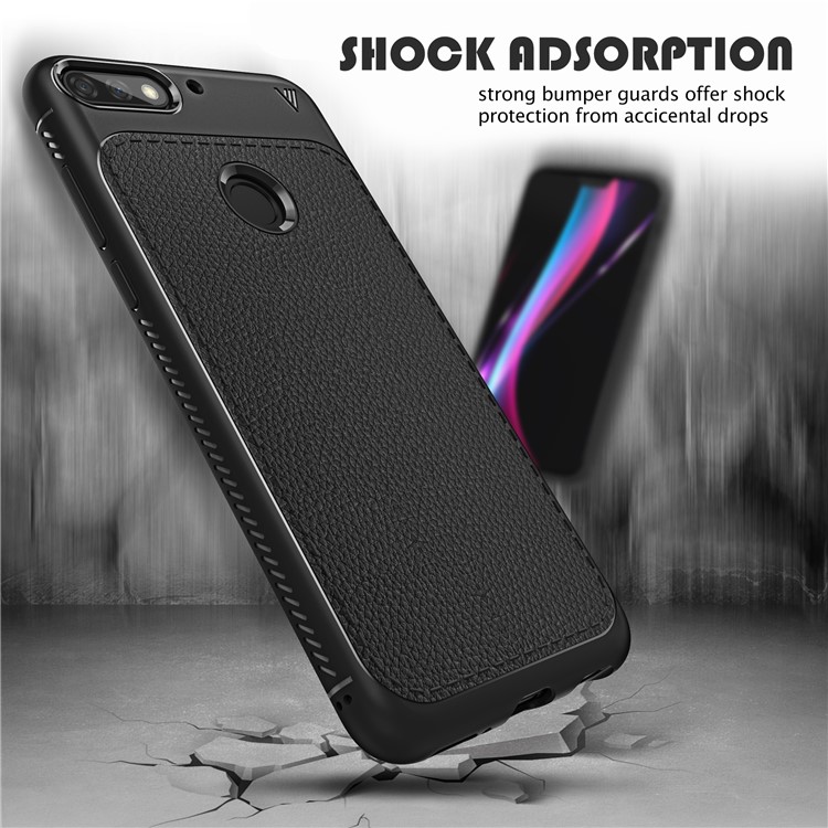 IVSO Gentry Series Litchi Texture Leather Coated Soft TPU Phone Cover for Huawei Y7 Prime (2018) / Honor 7C / Enjoy 8 - Black-3