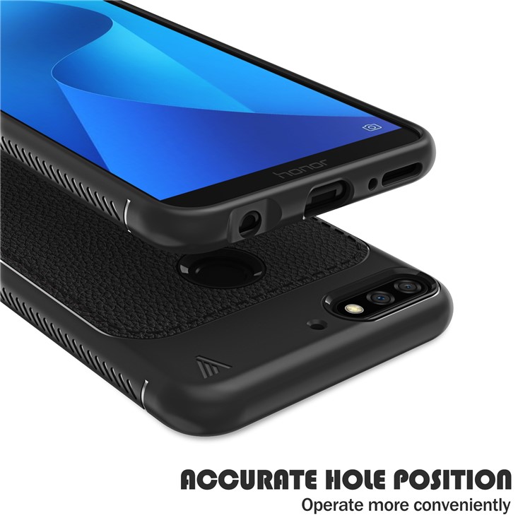 IVSO Gentry Series Litchi Texture Leather Coated Soft TPU Phone Cover for Huawei Y7 Prime (2018) / Honor 7C / Enjoy 8 - Black-4