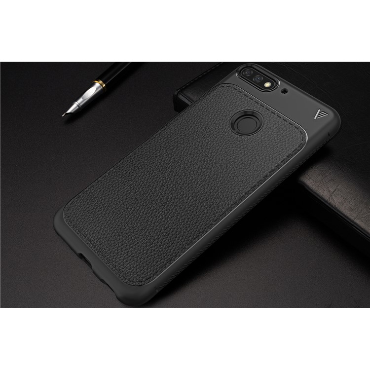 IVSO Gentry Series Litchi Texture Leather Coated Soft TPU Phone Cover for Huawei Y7 Prime (2018) / Honor 7C / Enjoy 8 - Black-8