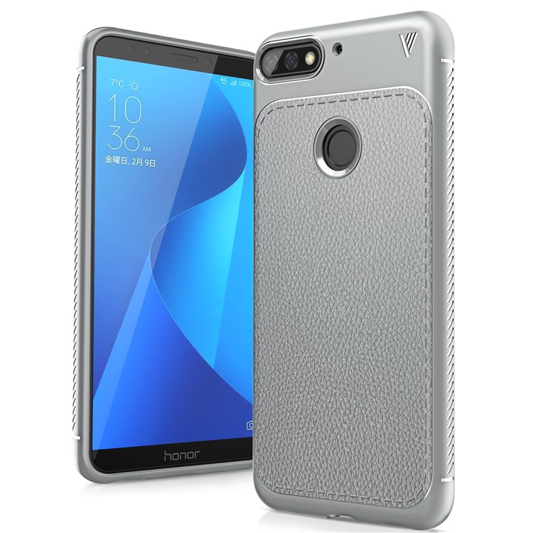 IVSO Gentry Series Litchi Texture Leather Coated Soft TPU Lightweight Case for Huawei Y7 Prime (2018) / Honor 7C / Enjoy 8 - Grey-1