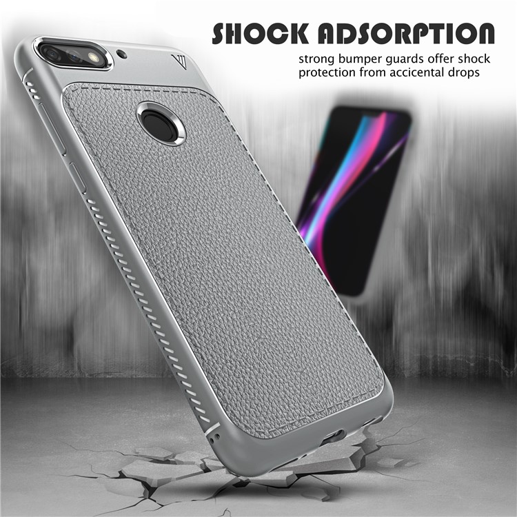 IVSO Gentry Series Litchi Texture Leather Coated Soft TPU Lightweight Case for Huawei Y7 Prime (2018) / Honor 7C / Enjoy 8 - Grey-3