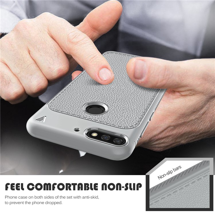 IVSO Gentry Series Litchi Texture Leather Coated Soft TPU Lightweight Case for Huawei Y7 Prime (2018) / Honor 7C / Enjoy 8 - Grey-6