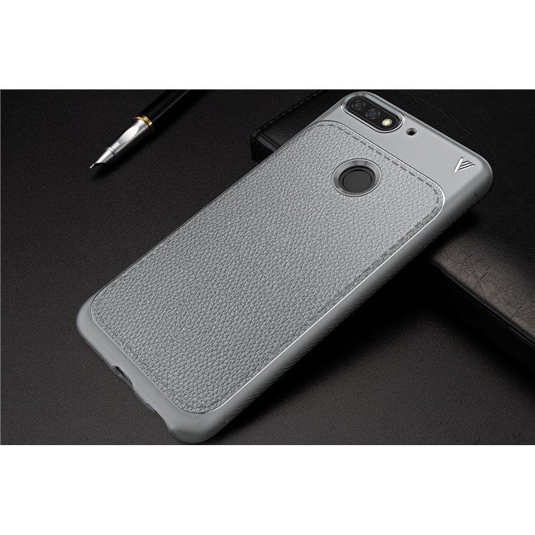 IVSO Gentry Series Litchi Texture Leather Coated Soft TPU Lightweight Case for Huawei Y7 Prime (2018) / Honor 7C / Enjoy 8 - Grey-7