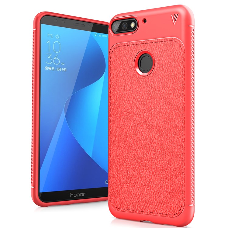 IVSO Gentry Series for Huawei Y7 Prime (2018) / Honor 7C / Enjoy 8 Litchi Grain Leather Coated Soft TPU Phone Cover Shell - Red-1