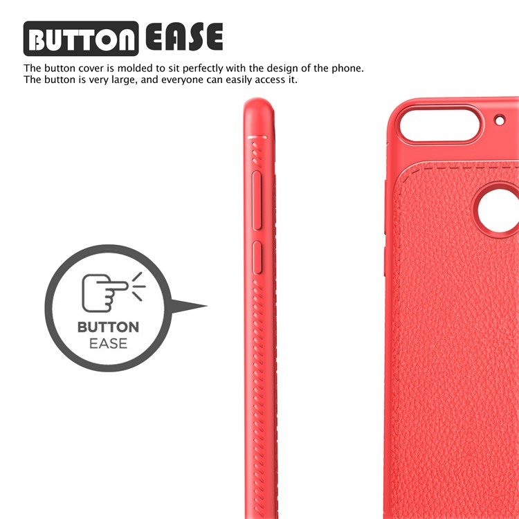 IVSO Gentry Series for Huawei Y7 Prime (2018) / Honor 7C / Enjoy 8 Litchi Grain Leather Coated Soft TPU Phone Cover Shell - Red-2