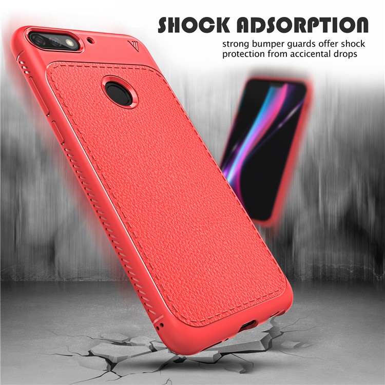 IVSO Gentry Series for Huawei Y7 Prime (2018) / Honor 7C / Enjoy 8 Litchi Grain Leather Coated Soft TPU Phone Cover Shell - Red-3